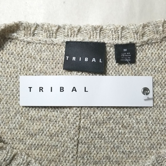 Tribal Women's Sweater Size M Metallic Thread Crew Neck Beige Knit - Picture 5 of 8